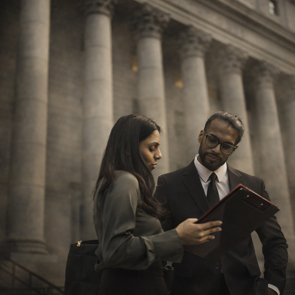 Two Lawyers Discussing Business Litigation Case